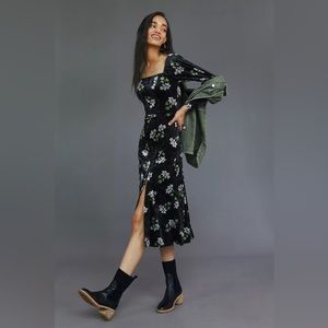 Hutch Floral Velvet Midi Slit Dress